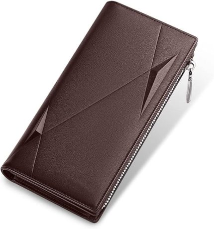 Men Genuine Leather Wallet Zipper Coin Pocket Business Clutch Wallets Bag Male Long Wallets Men (Color : C Size : One Size)