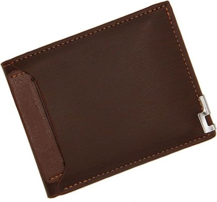 Mens Wallets Men's Short Wallet Multifunction Fashion Iron Credit Card Holders Pu Money Bag Vintage Men Leather Wallet Slim Male Purses(Color:Schwarz)